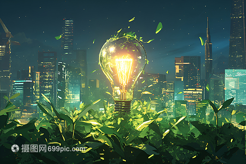 點(diǎn)亮未來(lái) 綠色能源燈泡插畫中的環(huán)?？萍贾? />
</span>
<span id=